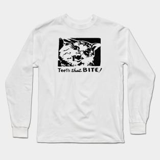 CAT Teeth that bite! (black on white) Long Sleeve T-Shirt